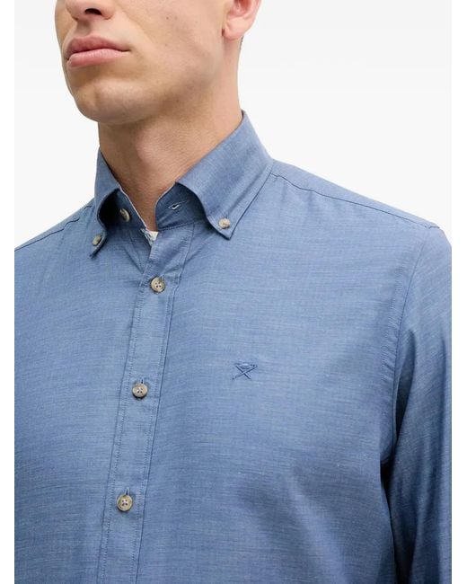 Hackett Blue Button-Fastening Logo-Embroidered Shirt for men