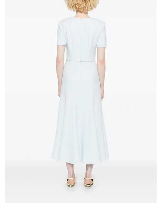 Roland Mouret White Short Sleeve Heavy Cady Belted Midi Dress