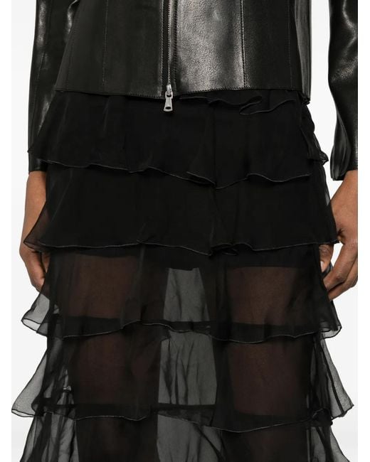 Valentino Garavani Black Ruffled Midi Skirt