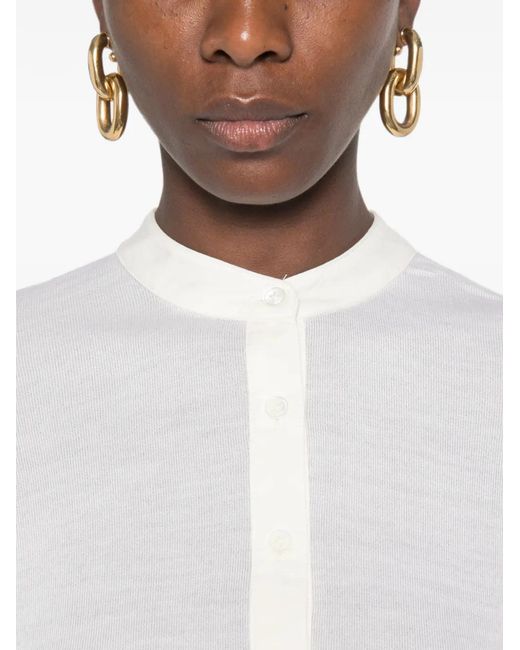 Totême  White Button-Placket Long-Sleeve Sweater