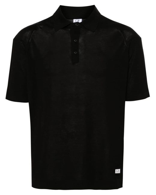C P Company Black Logo-patch Knitted Polo Shirt for men
