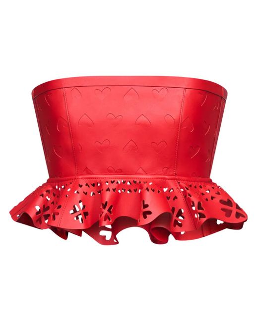 Area Red Laser-Cut Leather Heart Bandeau