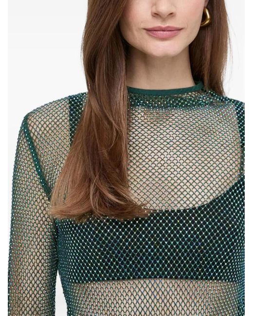 Patrizia Pepe Green Rhinestone-Embellished Mesh Bodysuit