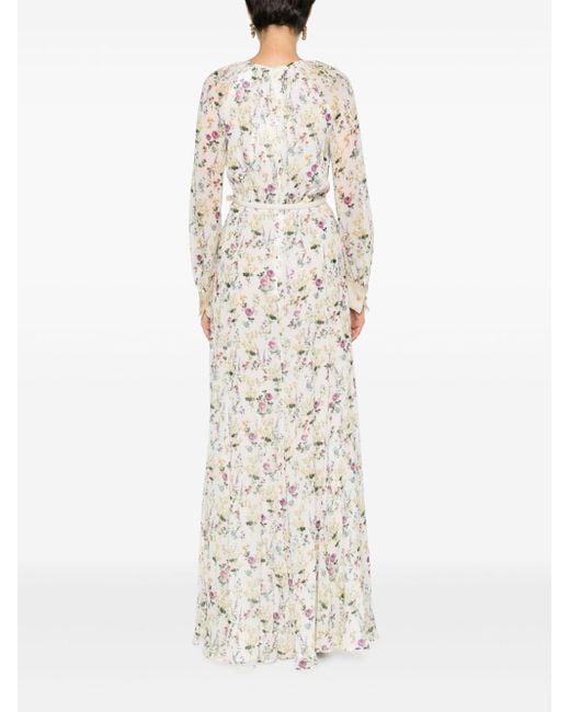 Max Mara White Floral-print Silk Maxi Dress
