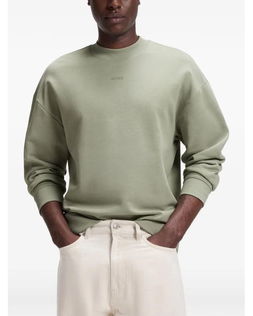 HUGO Green Logo-Embossed Dropped-Shoulder Sweatshirt for men