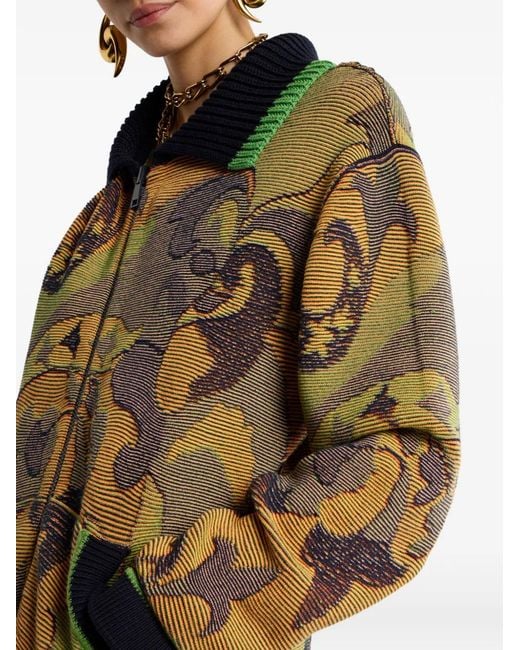 Etro Green Jacquard Cardigan With Zip And Floral Paisley Motif