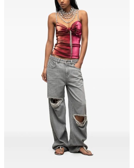 Area Red Crystal-Embellished Bow Top