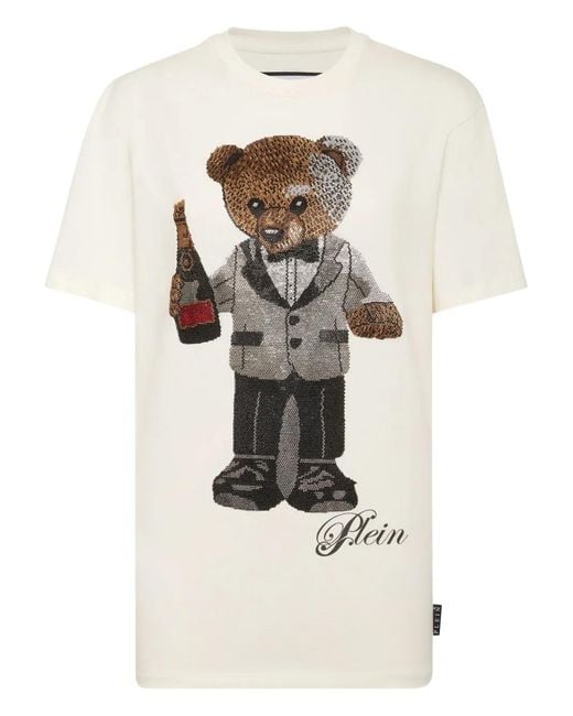 Philipp Plein White Teddy-Embellished Cotton T-Shirt