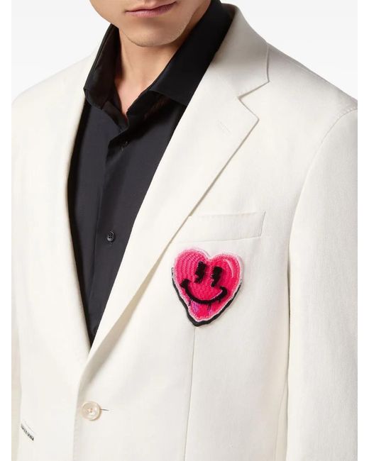 Philipp Plein White Heart-Appliqué Single-Breasted Blazer for men