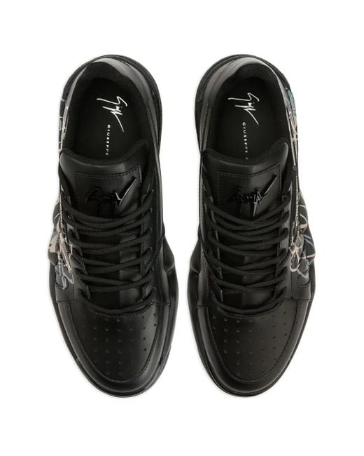 Giuseppe Zanotti Black Talon Graffiti-Print Low-Top Sneakers for men