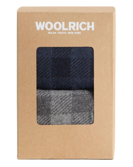 Woolrich Blue Check-Pattern Socks (Pack Of Two) for men