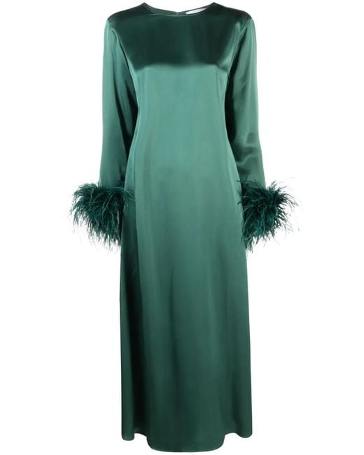 Sleeper Green Suzi Feather-Trim Maxi Dress