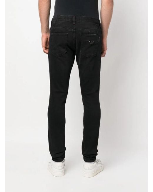 Philipp Plein Black Logo-Plaque Slim-Leg Jeans for men