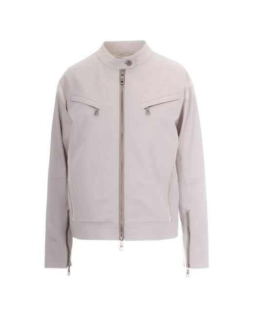 Patrizia Pepe White Zipped Leather Jacket