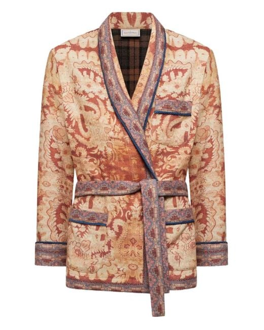 Pierre Louis Mascia Pink Damask-Pattern Belted Jacket