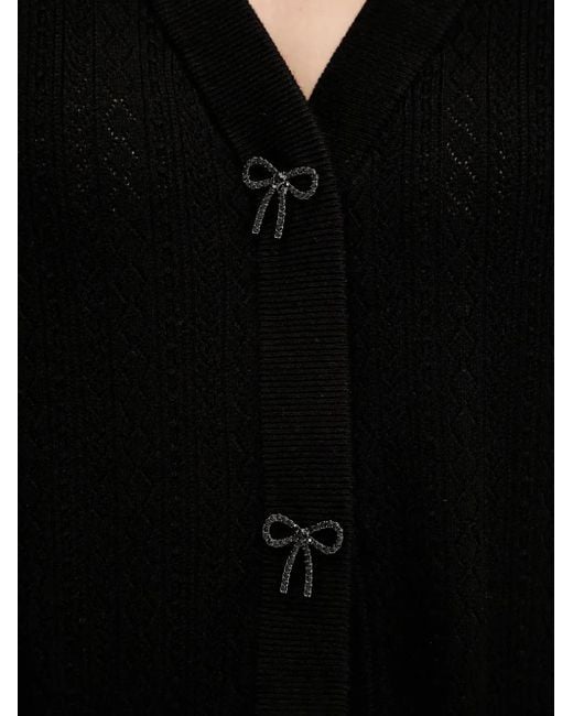 Guess Black Bow-Embellished V-Neck Cardigan