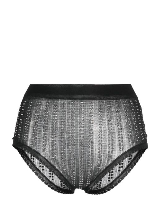 Rabanne Black High-waisted Briefs Embellished With Beads