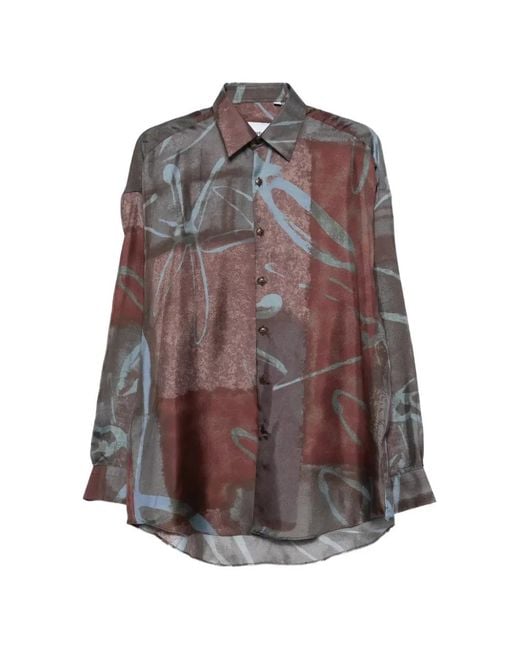 Costumein Brown Chemise Fleurie À Manches Longues for men