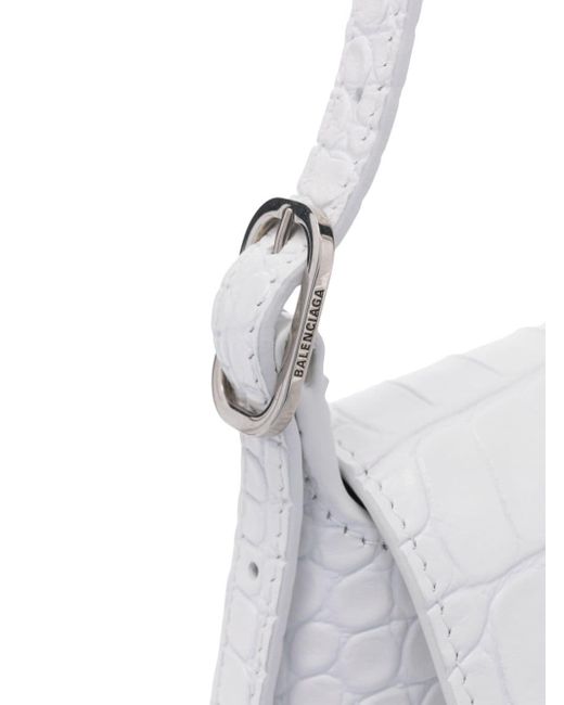 Balenciaga White Xx Flap Crocodile Embossed Leather Shoulder Bag