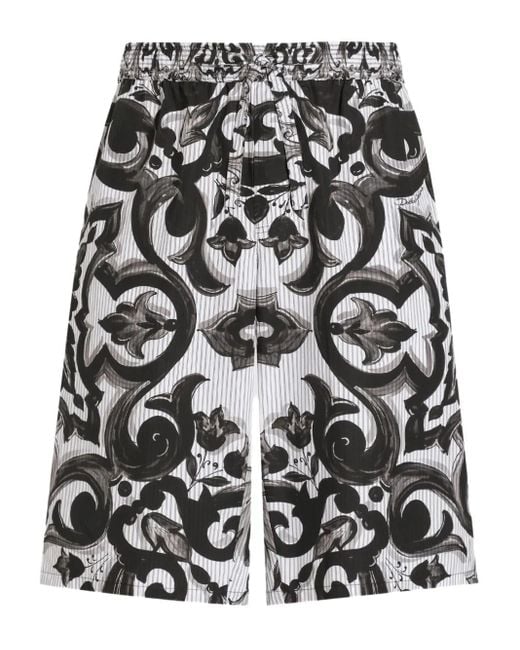 Dolce & Gabbana Gray Maiolica-Print Shorts for men