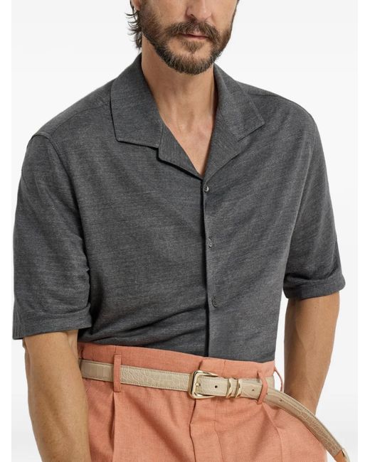 Brunello Cucinelli Gray Camp-Collar Short-Sleeve Shirt for men