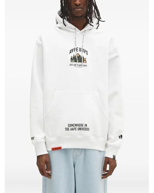 Felpa Aaper Con Cappuccio di Aape By A Bathing Ape in White da Uomo