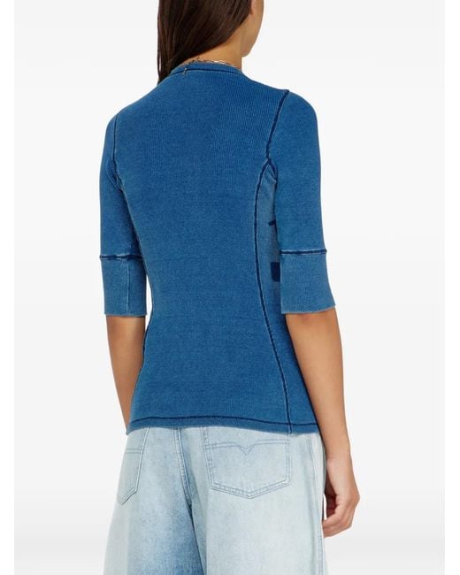 DIESEL Blue Henley Top With Shadow-Patch Effects