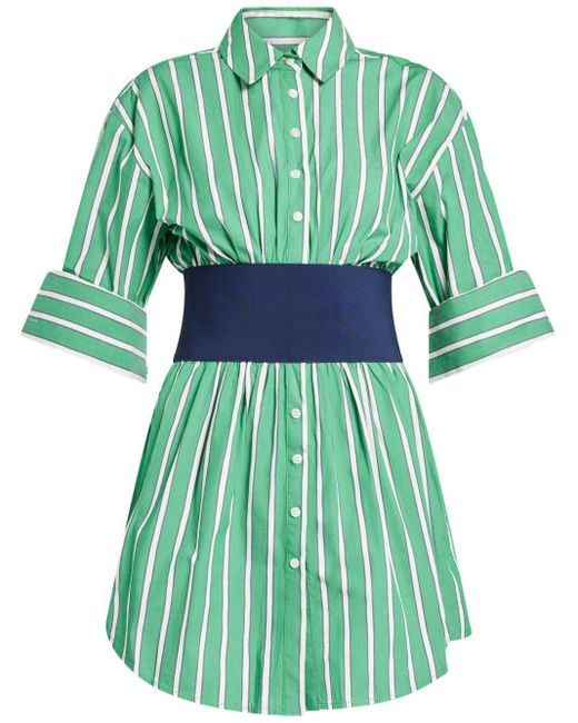 Staud Green Michelle Striped Shirt Dress