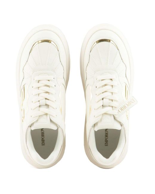 Emporio Armani White Logo-embossed Leather Sneakers