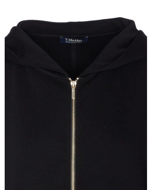 Max Mara Blue Logo-Embroidered Hooded Coat