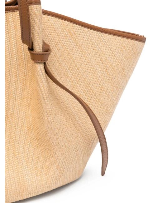 Yuzefi Natural Large Mochi Leather-Trim Woven Tote Bag
