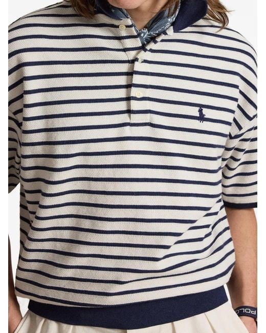 Polo Ralph Lauren Blue Relaxed Fit Striped Textured Polo Shirt for men