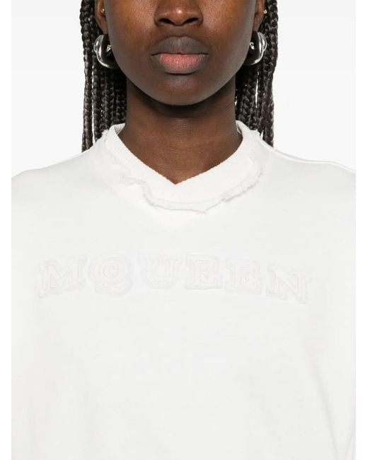 McQueen White Cropped Sweatshirt