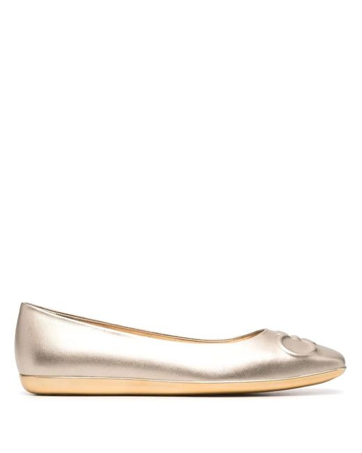 Ferragamo Natural Gancini-motif Square-toe Ballerina Shoes