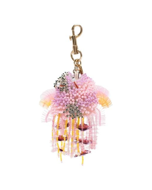 Anya Hindmarch Pink Bead-Embellished Sequined Keyring
