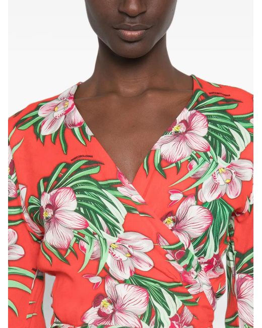 Marco Bologna Red Floral-Print Wrap Mini Dress