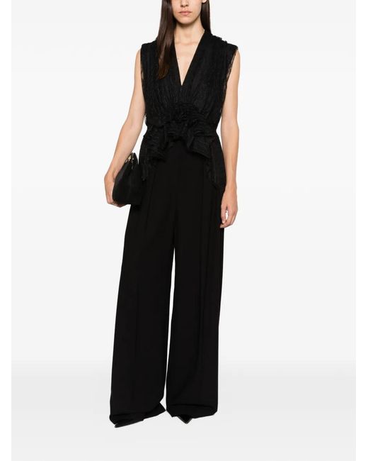 Alberta Ferretti Black Ruffled-Hem Top