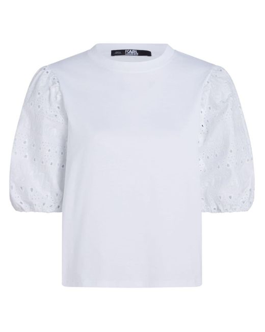 Karl Lagerfeld White T-Shirt mit Lochstickerei