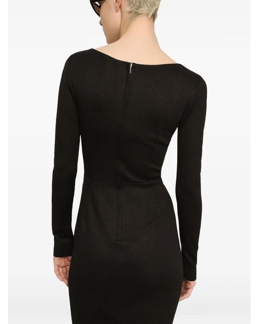 Dolce & Gabbana Black Dg-Logo Milano-Rib Midi Dress