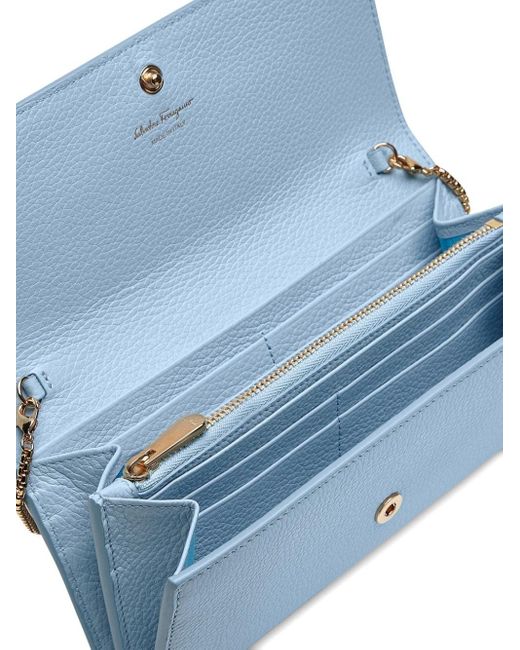 Ferragamo Blue Gancini Leather Chain Wallet