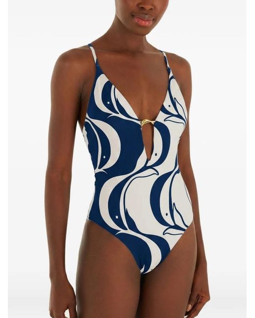 Farm Rio Blue V-Neck Swimsuit