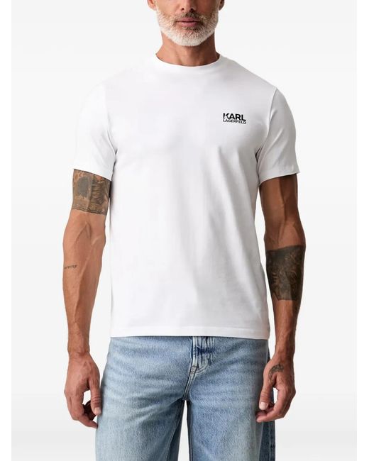 Karl Lagerfeld White Logo-Print Crew-Neck T-Shirt for men