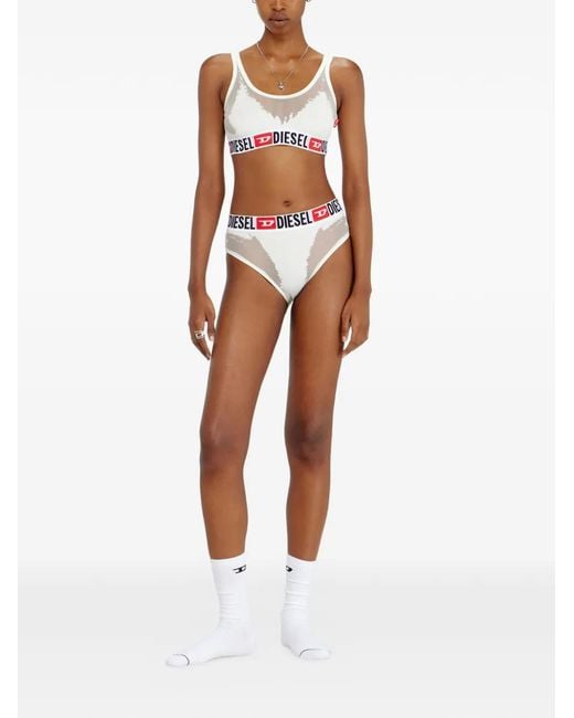 DIESEL White X Tinder Logo-Underband Mesh Bra