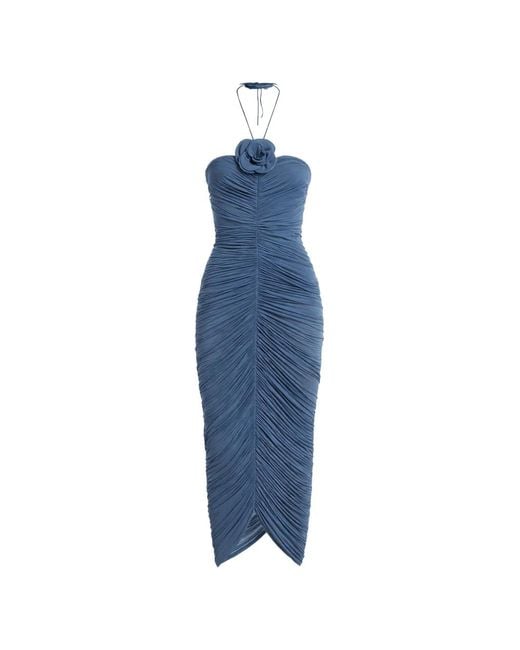 Magda Butrym Blue Ruched Floral-Applique Dress