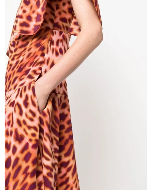 Stella McCartney Orange Leopard-Print Silk Flounce Dress