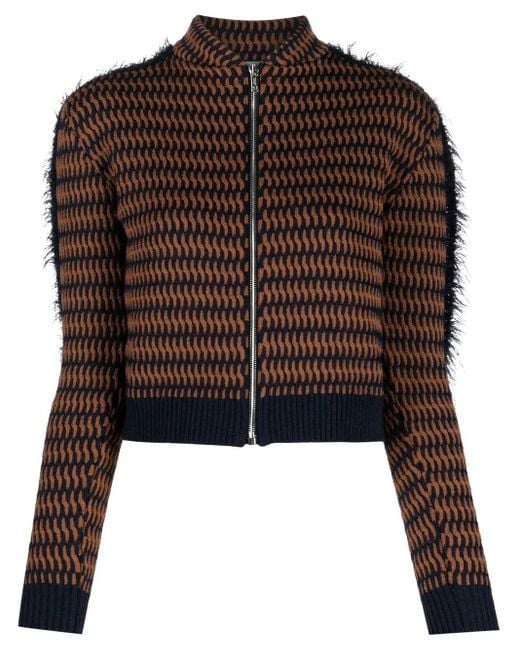 DURAZZI MILANO Brown Cropped Patterned-Jacquard Jacket