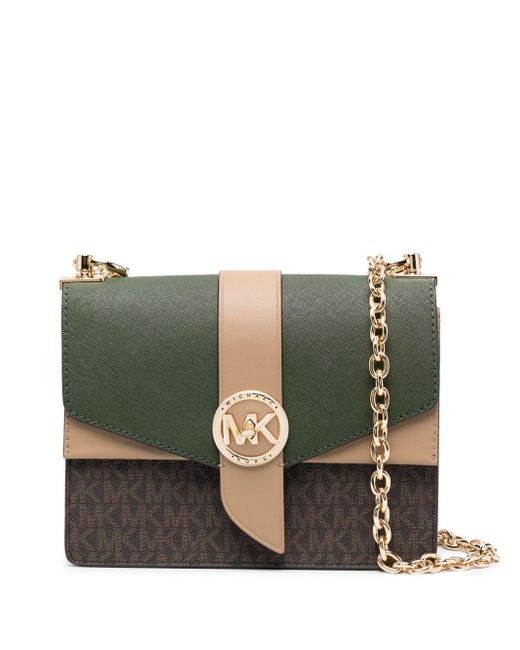 Michael Kors Monogram Leather Crossbody Bag in Green Lyst