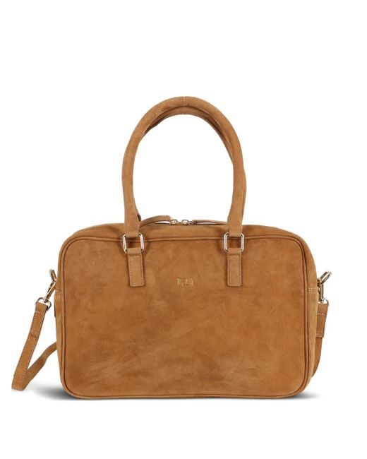 Tela Brown Double-Handle Suede Tote Bag