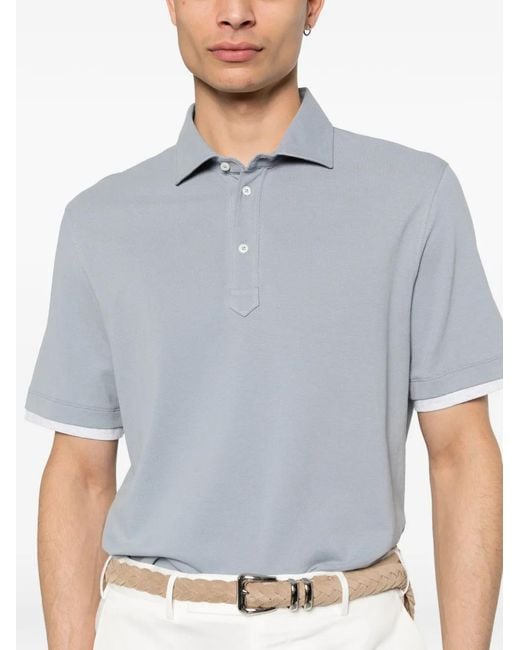 Brunello Cucinelli Gray Buttoned Short-Sleeve Polo Shirt for men