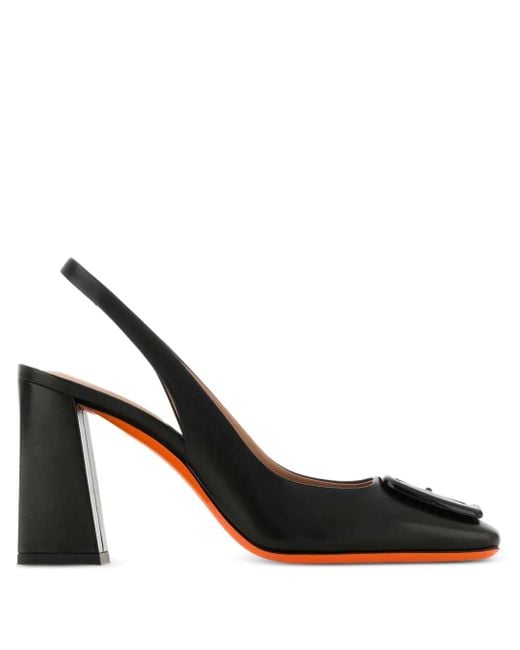 Santoni ブロックヒール スリングバック パンプス 85mm Black